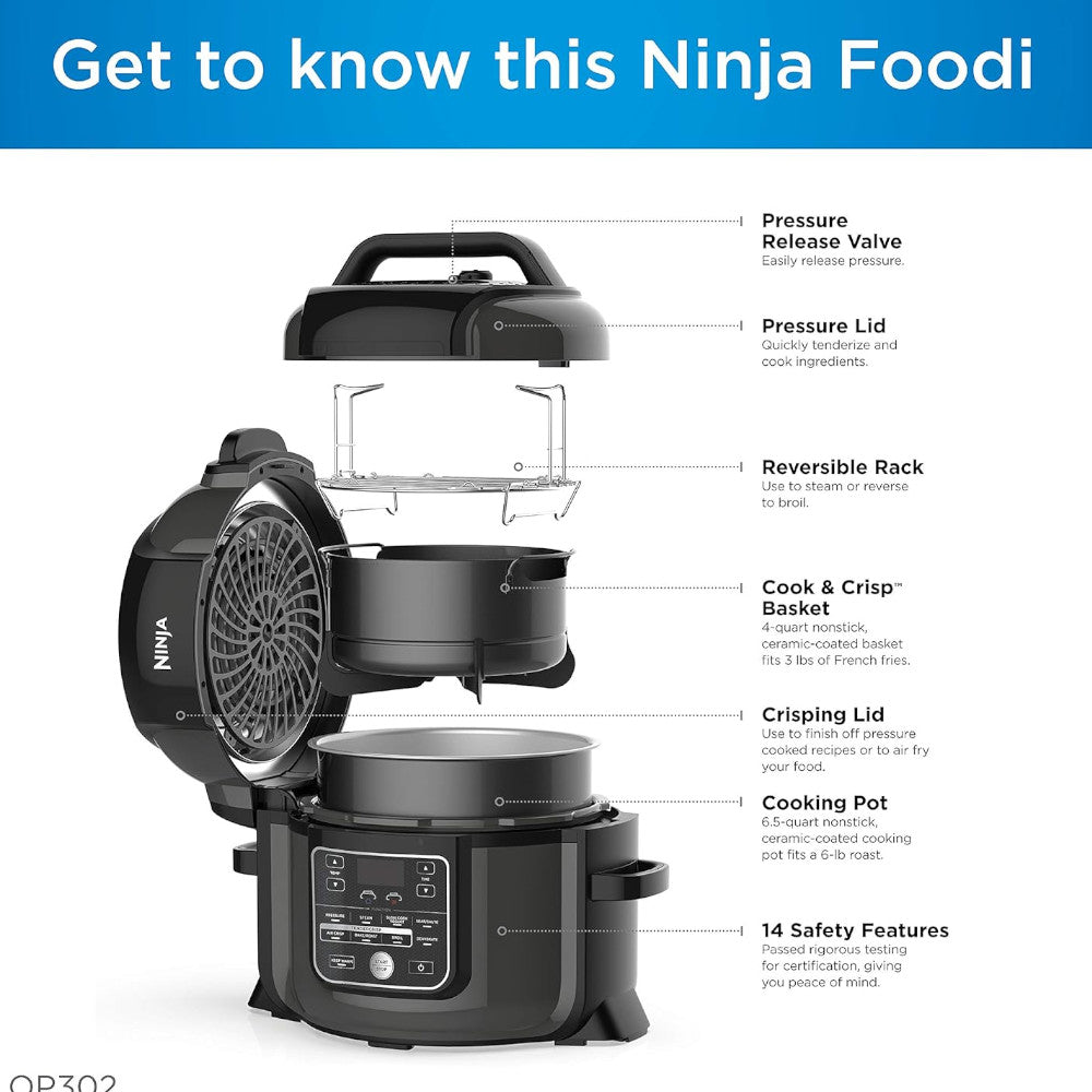 NINJA Ninja OP302 Foodi Autocuiseur et friteuse à air 9 en 1 - Réparé en usine avec la garantie Home Essentials