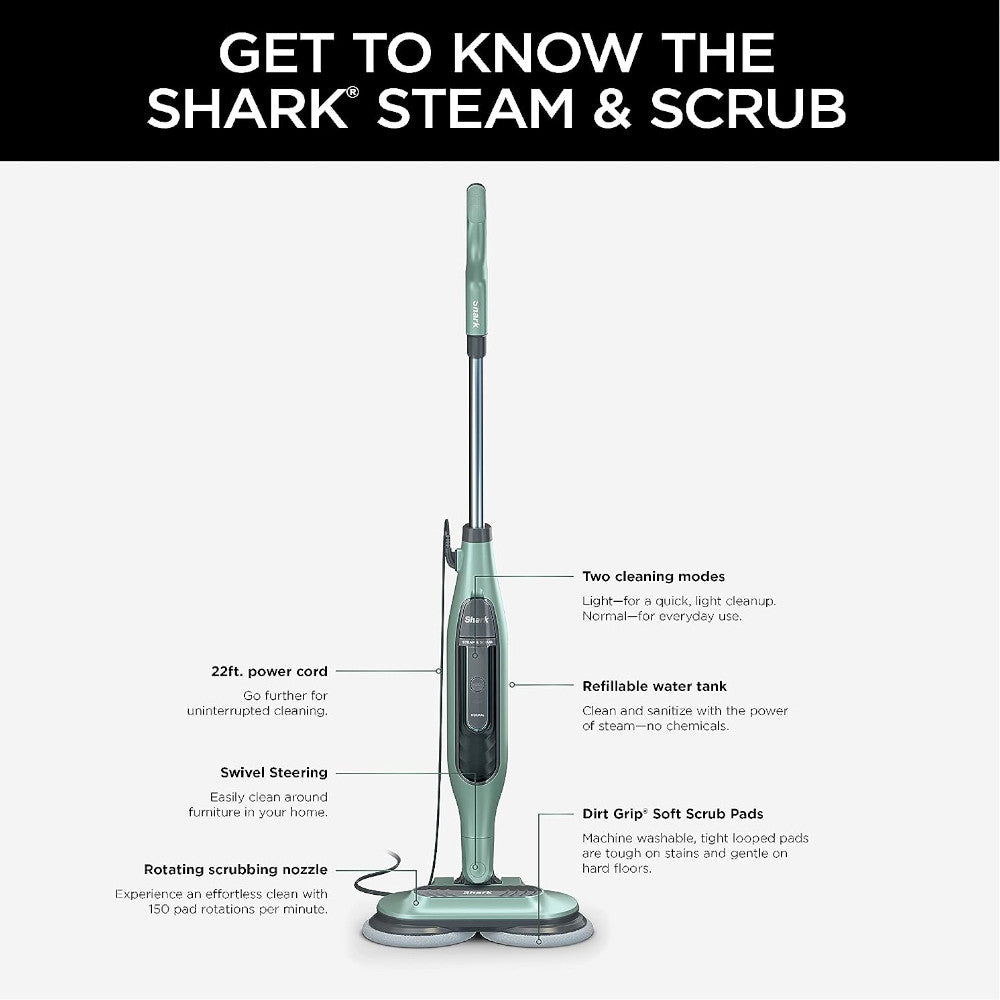 SHARK S7000C Steam &amp; Scrub Vadrouille à vapeur tout-en-un pour récurer et désinfecter les sols durs - Entretenu en usine avec garantie de 90 jours