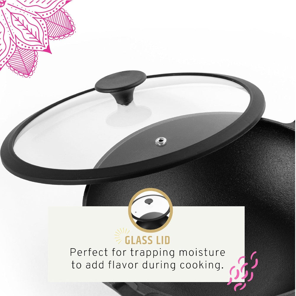 MAHARAJA T211K01 Cast Iron Karahi 26cm with Glass lid