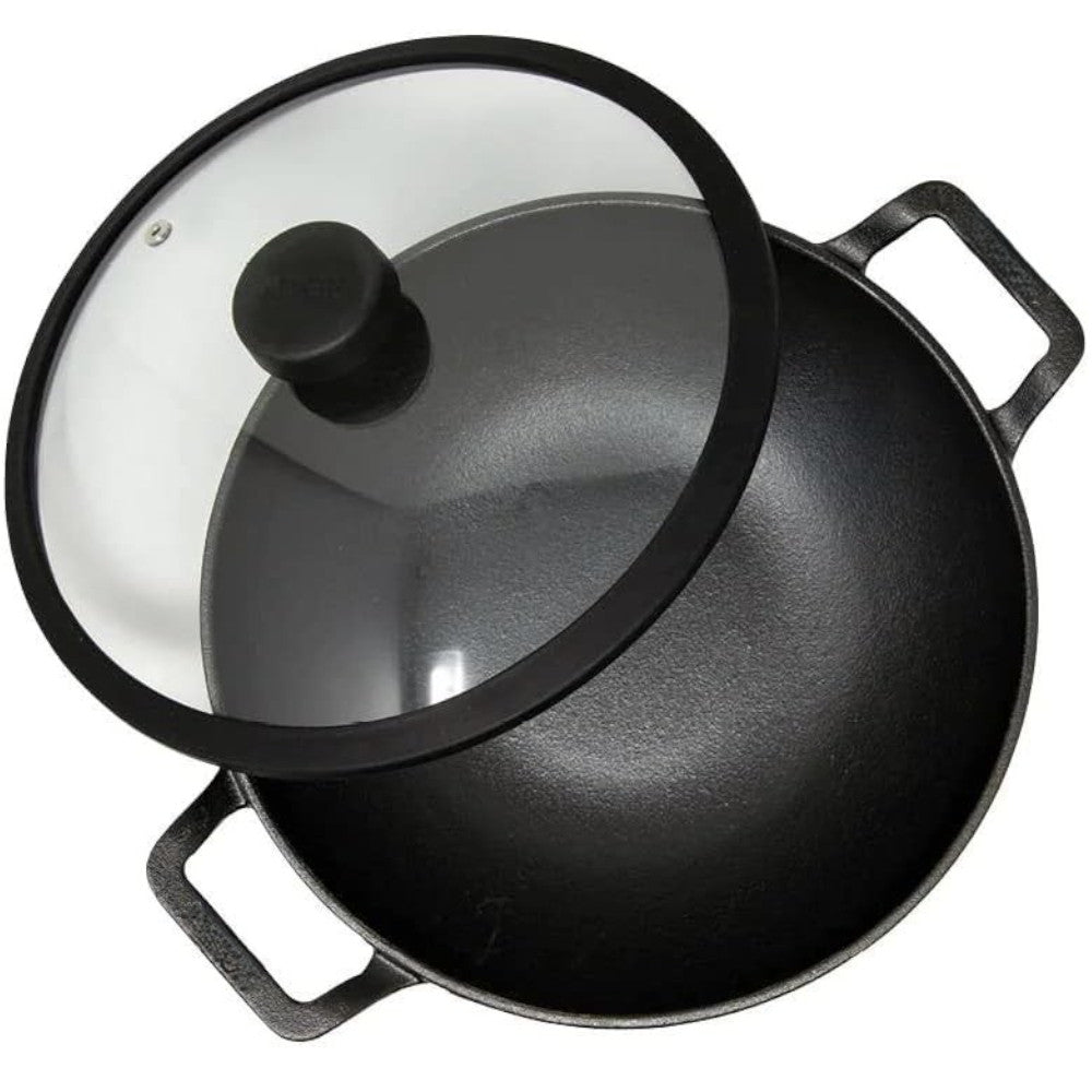 MAHARAJA T211K01 Cast Iron Karahi 26cm with Glass lid