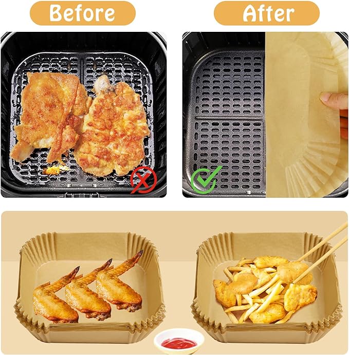 Revêtements jetables carrés antiadhésifs pour friteuse à air 16 cm, 50 pièces