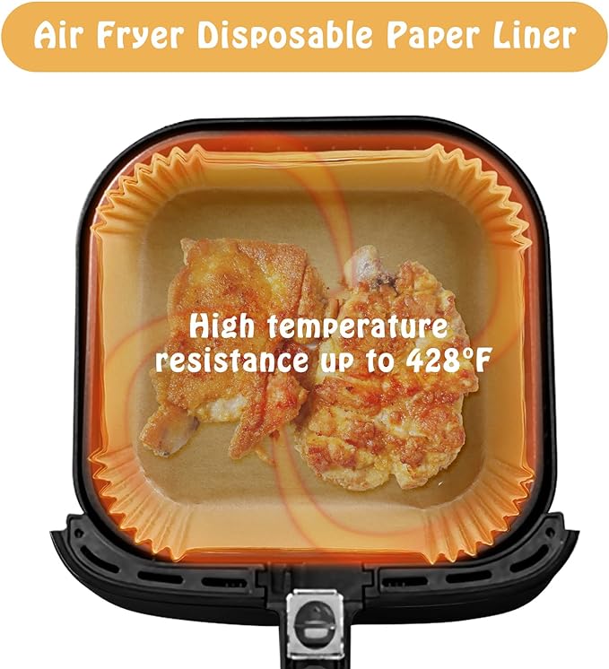 Revêtements jetables carrés antiadhésifs pour friteuse à air 20 cm, 50 pièces