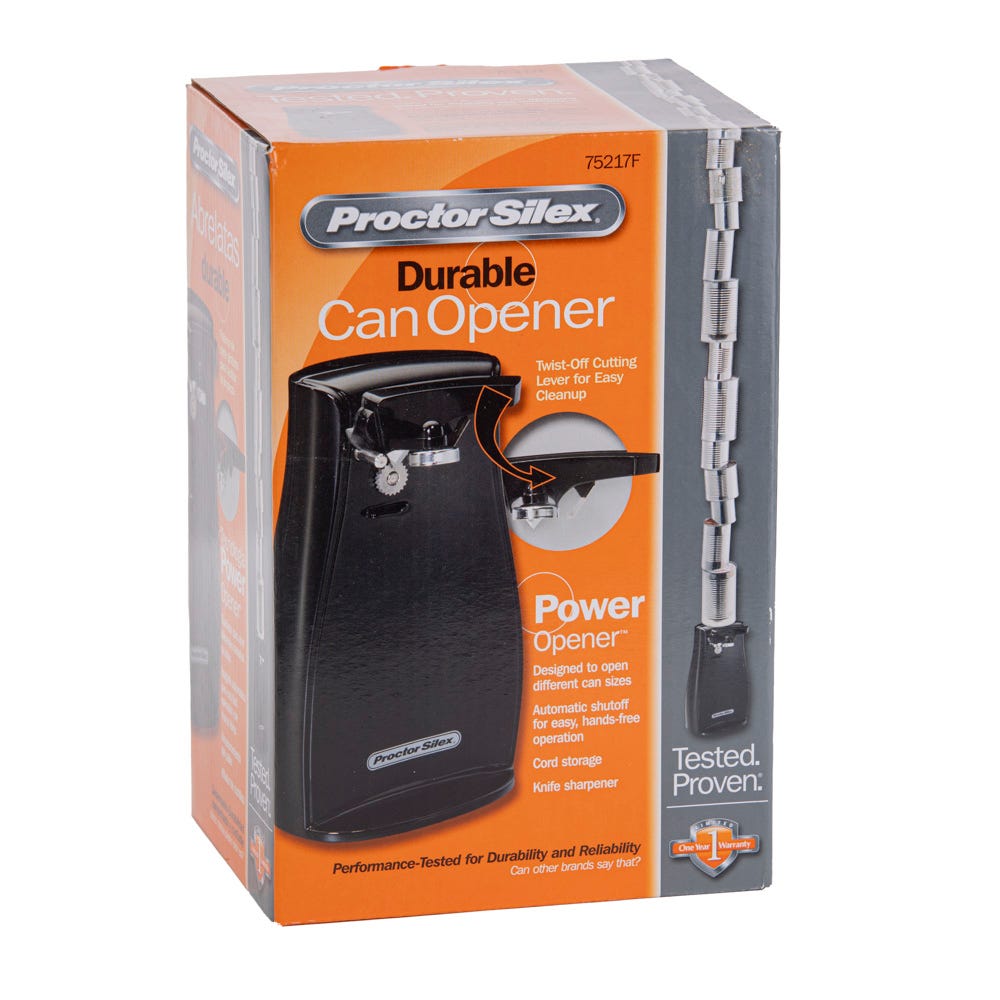 Proctor Silex 75217PS Black Electric Can Opener with Knife Sharpener