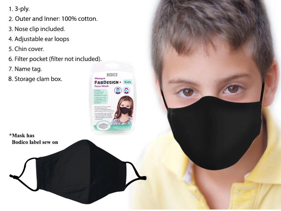 Masque facial lavable noir pour enfants BODICO - 84325 