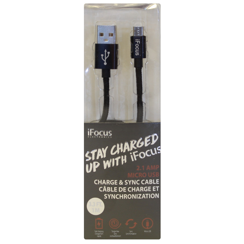 iFOCUS Câble de Charge et de Synchronisation Micro USB Noir - 86404-BK