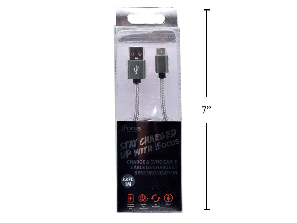 iFOCUS Type C Grey Charge and Sync Cable - 86405-GY