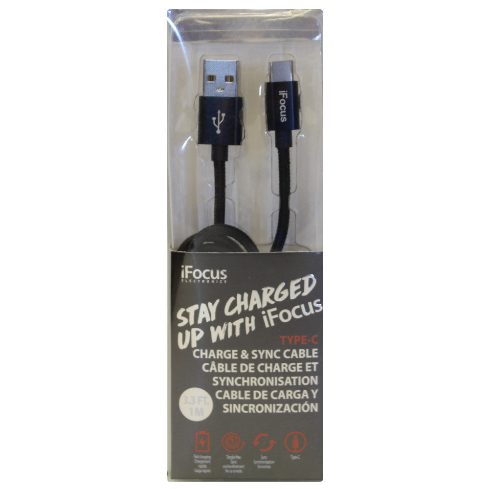 Câble de charge et de synchronisation iFOCUS Type C Noir - 86405-BK