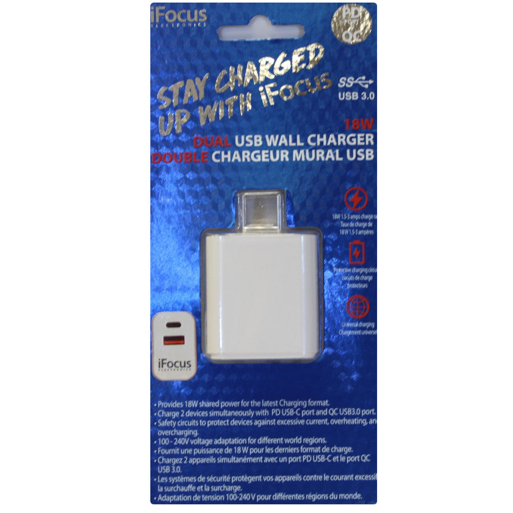 iFOCUS Dual USB Wall Charger USB 3.0 & USB Type-C - 86926