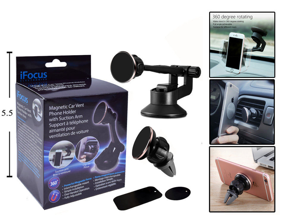iFOCUS - Support de téléphone magnétique pour grille d'aération de voiture avec bras - 86950