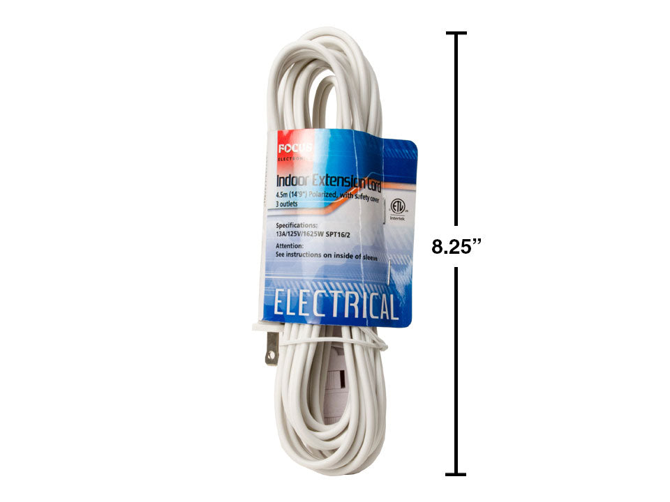 FOCUS ELECTRONICS 4.5m White Extension Cord - 86958