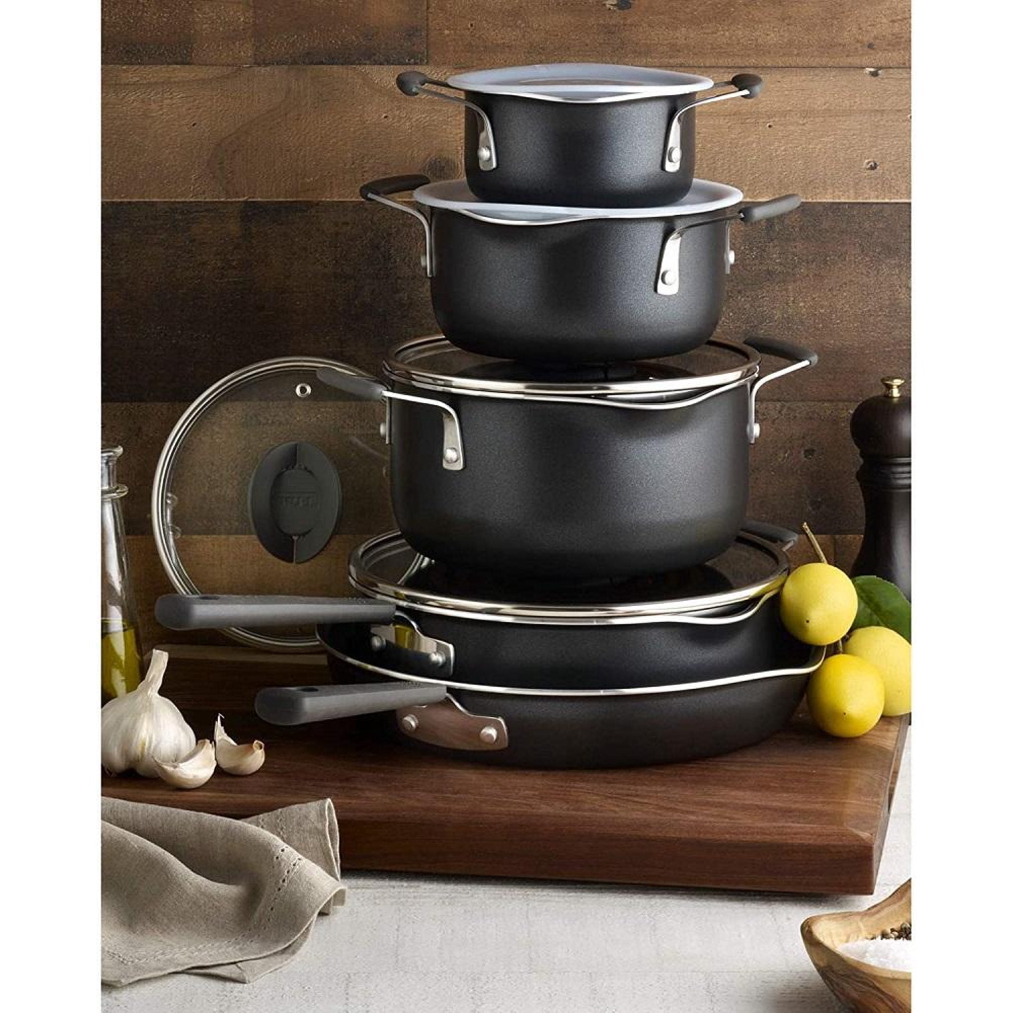 T-FAL 10 pc Stackable Cookware Set - Blemished package with full warranty - B198SA74