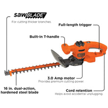 Load image into Gallery viewer, BLACK+DECKER 16&quot; SAWBLADE™ Hedge Trimmer - BEHTS125
