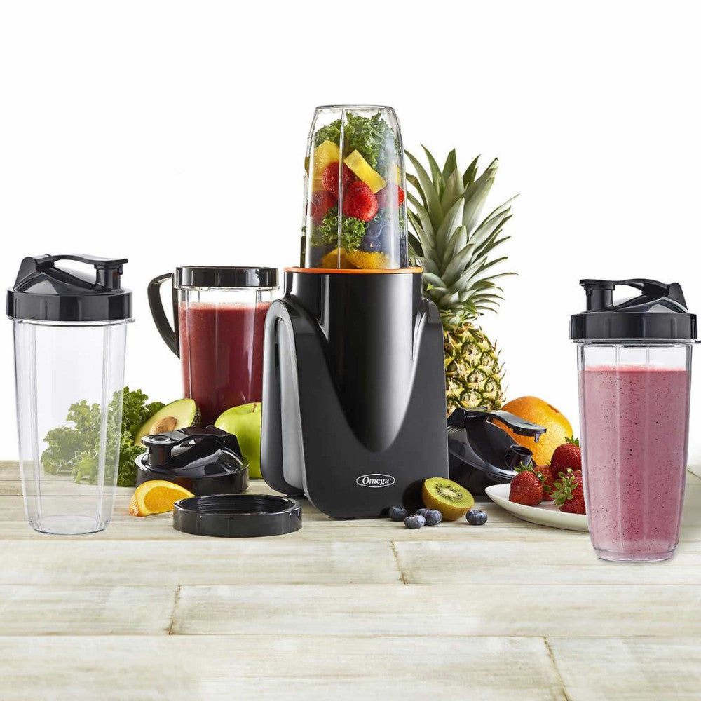OMEGA MeGo Personal Blender Bundle with Bonus Cups and Lids - BL1002BK23