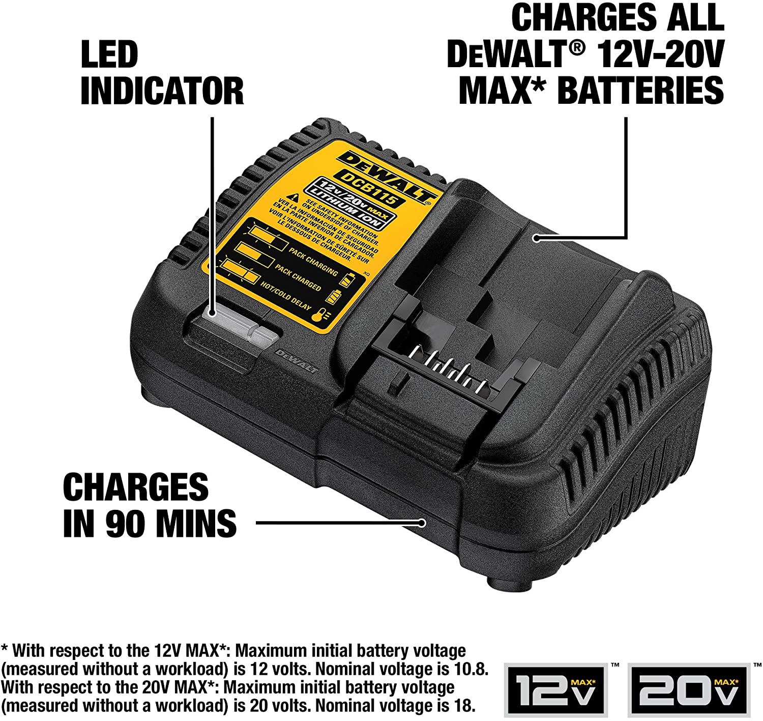 Chargeur de batterie au lithium DEWALT 12-20 V - DCB115