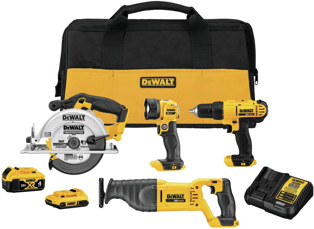 DEWALT Ensemble combiné perceuse, scie alternative, scie circulaire et lampe de travail 20 V - Remis à neuf avec garantie complète du fabricant - DCK445D1M1