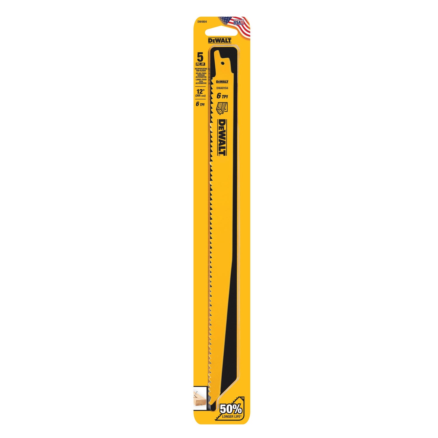 Lames de scie alternative DEWALT 12" 6 TPI (paquet de 5) - DW4804