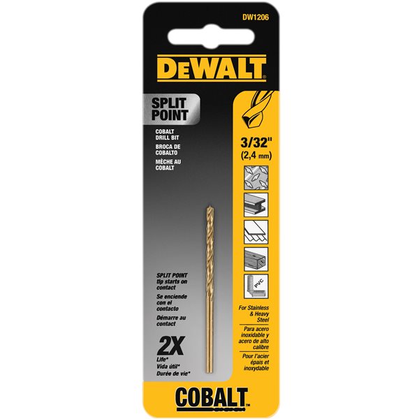 DEWALT Foret industriel au cobalt à pointe fendue de 3/32 po - DWA1206