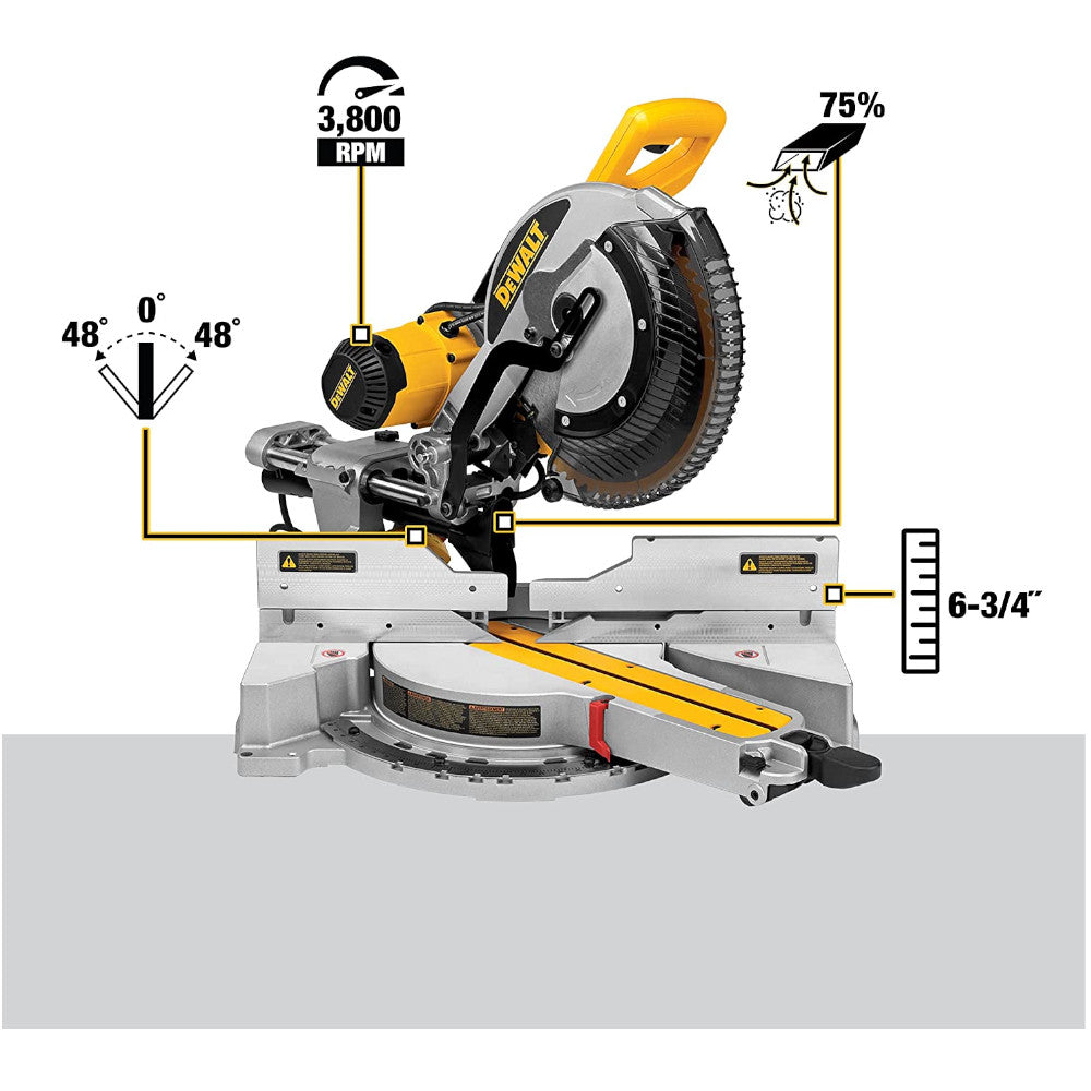 DEWALT Scie à onglets composée coulissante à double biseau de 12 pouces - Reconditionnée avec la garantie Dewalt - DWS779