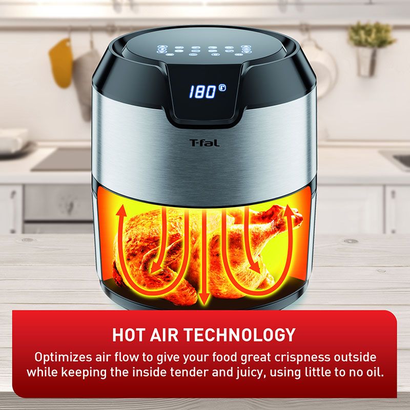 T-FAL 4.2L Digital Stainless Steel Prestige Air Fryer - Blemished package with full warranty - EY403D50