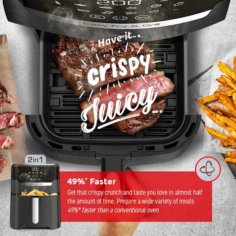 T-FAL Easy Fry Air Fryer & Grill 2 in1 XL Air Fryer - Blemished package with full warranty - EY505850