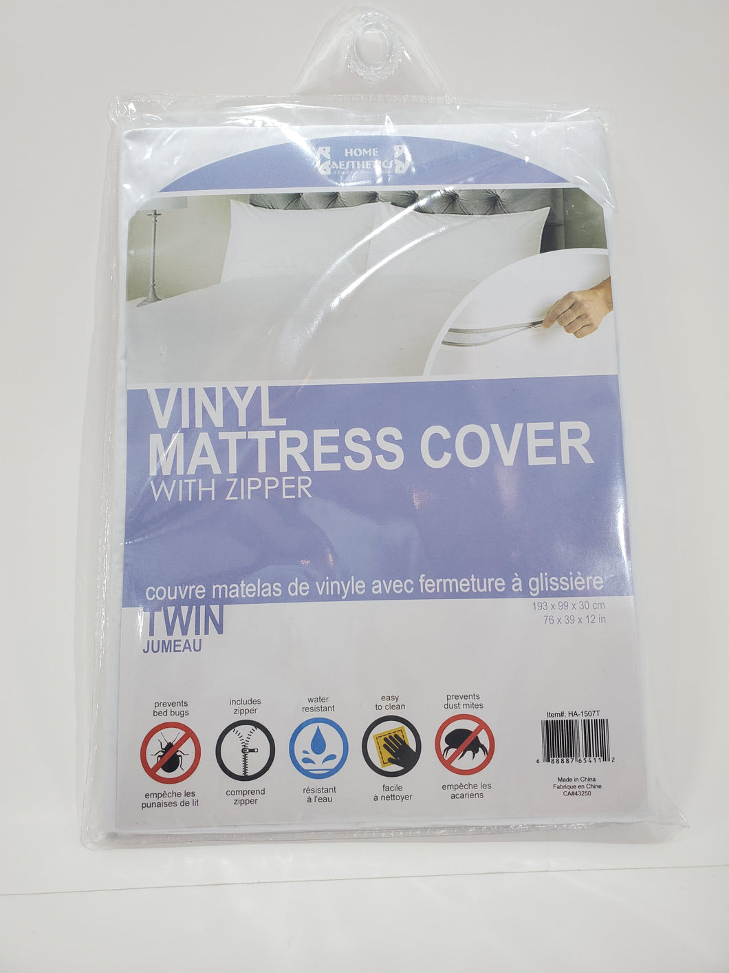 HOME AESTHETICS Housse de matelas double en vinyle avec fermeture éclair - HA-1507T
