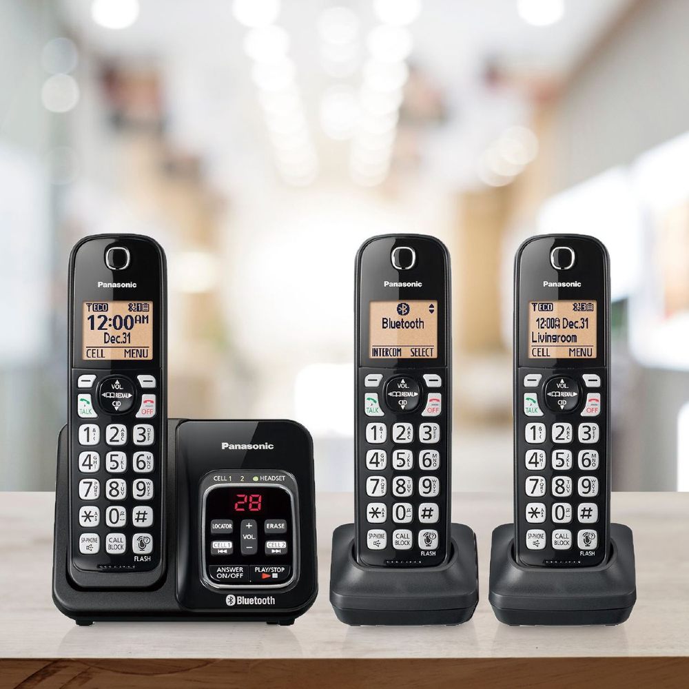 Téléphone sans fil DECT à 3 combinés PANASONIC avec répondeur - Remis à neuf avec la garantie Home Essentials - KXTG273C
