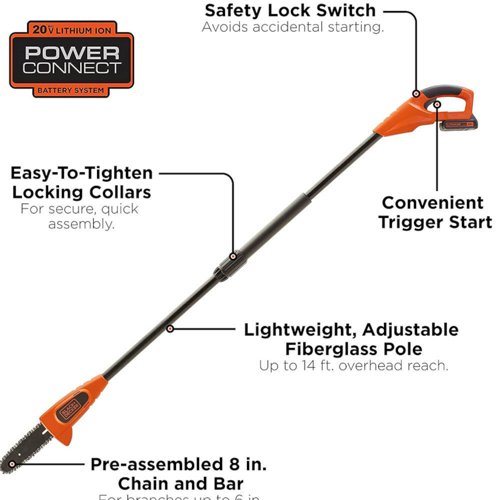 Scie d'élagage à perche au lithium BLACK+DECKER 20 V Max - LPP120