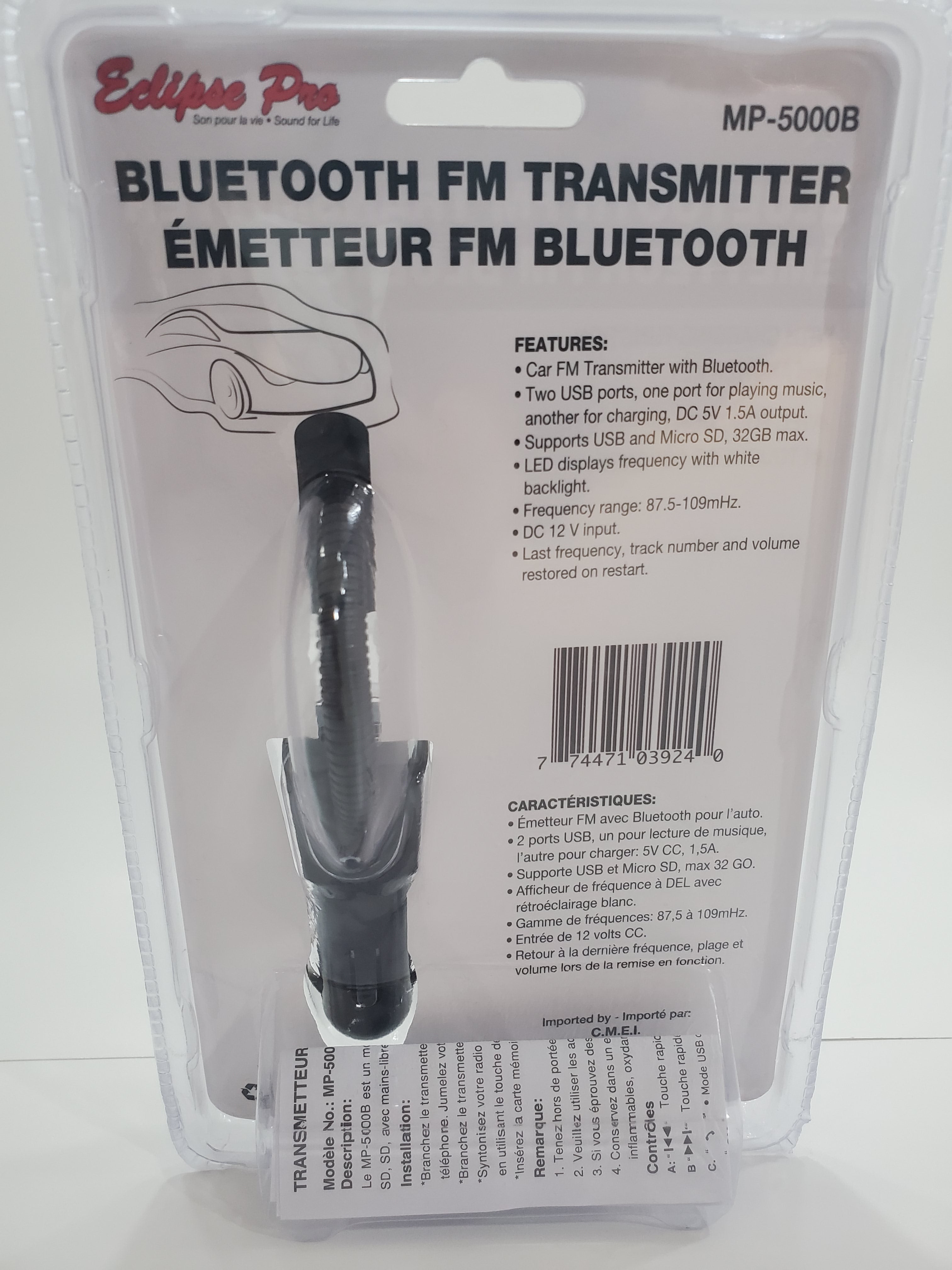 Émetteur FM Bluetooth ECLIPSE PRO avec fonction de charge - MP-5000B