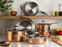 Load image into Gallery viewer, LAGOSTINA Martellata Tri-ply Hammered Copper 11 PC Pots and Pans Cookware Set. - Blemished package with full warranty - Q986SB64
