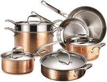 Load image into Gallery viewer, LAGOSTINA Martellata Tri-ply Hammered Copper 11 PC Pots and Pans Cookware Set. - Blemished package with full warranty - Q986SB64
