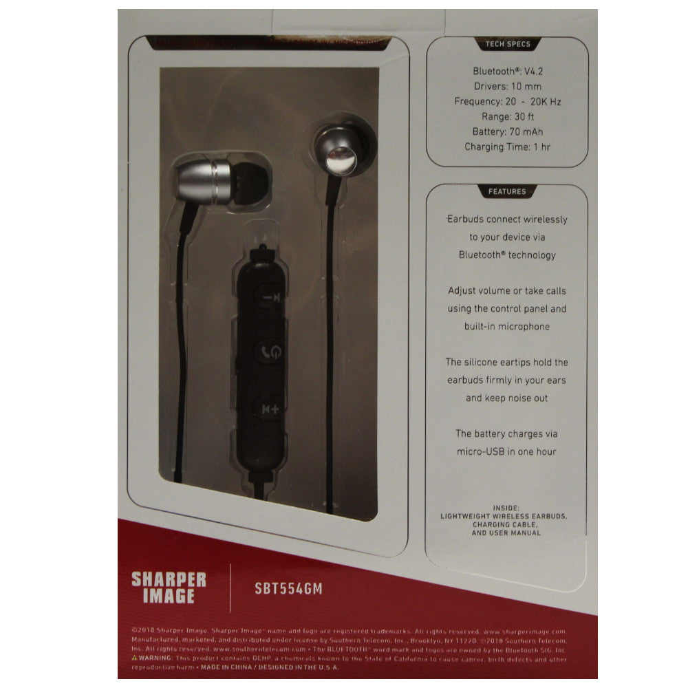 SHARPER IMAGE Écouteurs sans fil en alliage métallique noir avec microphone - SBT554GM