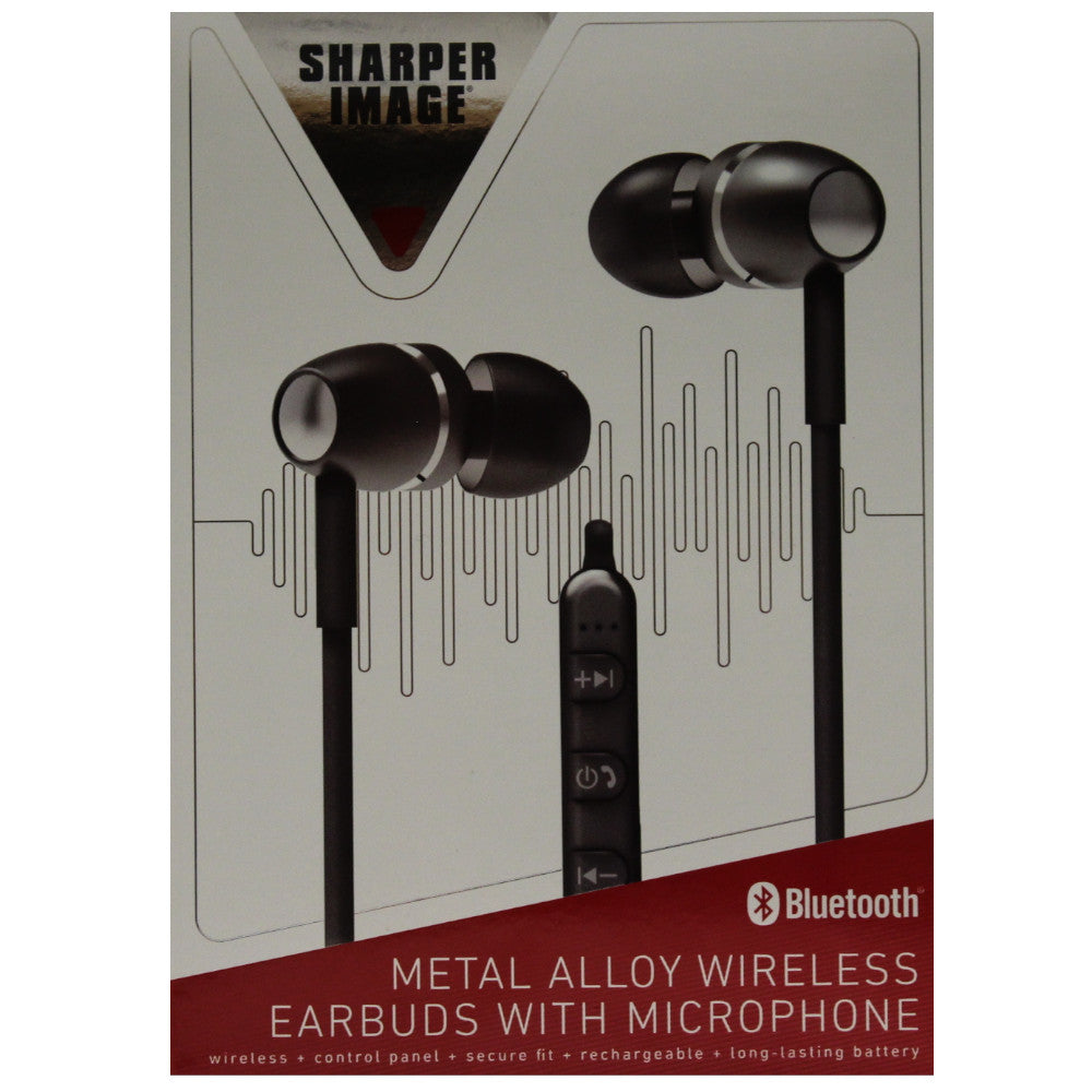 SHARPER IMAGE Black Metal Alloy Wireless Earbuds with Microphone - SBT554GM