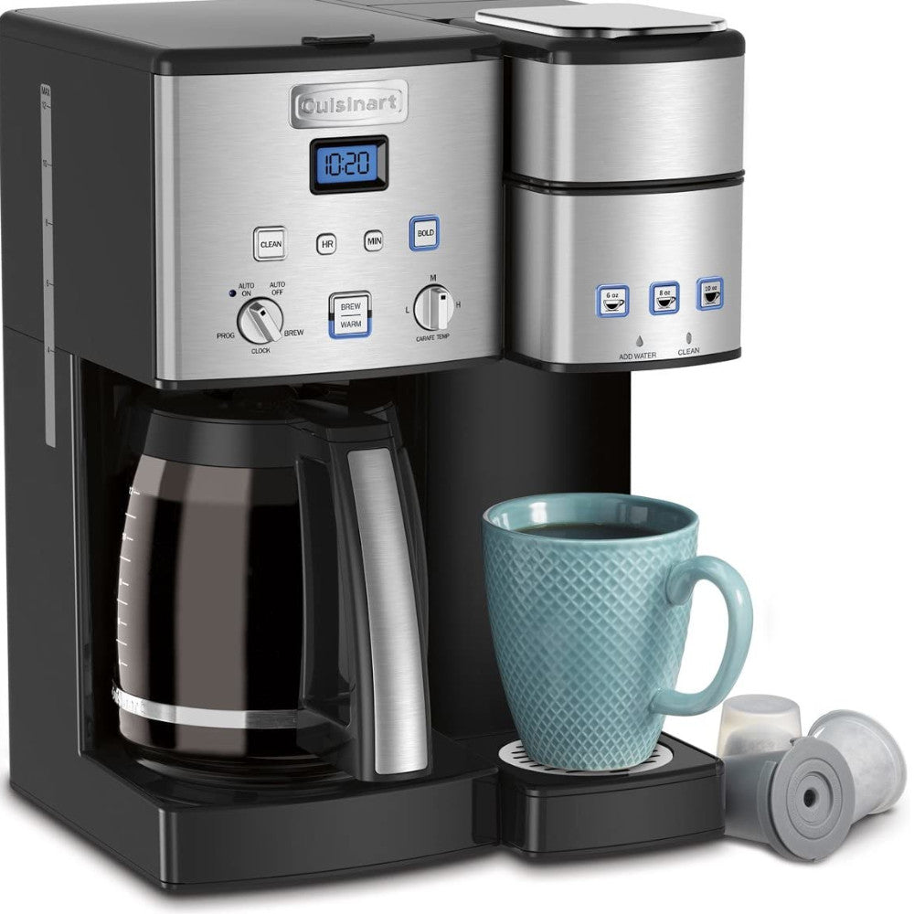 CUISINART 12 Cup Black/Stainless Steel Permanent Filter Single Serve Coffee Maker, with Carafe Combo - SS15C