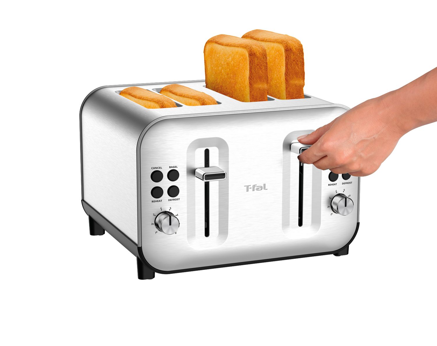 Grille-pain à 4 tranches en acier inoxydable T-FAL Element - Emballage défectueux avec garantie complète - TF684D50 