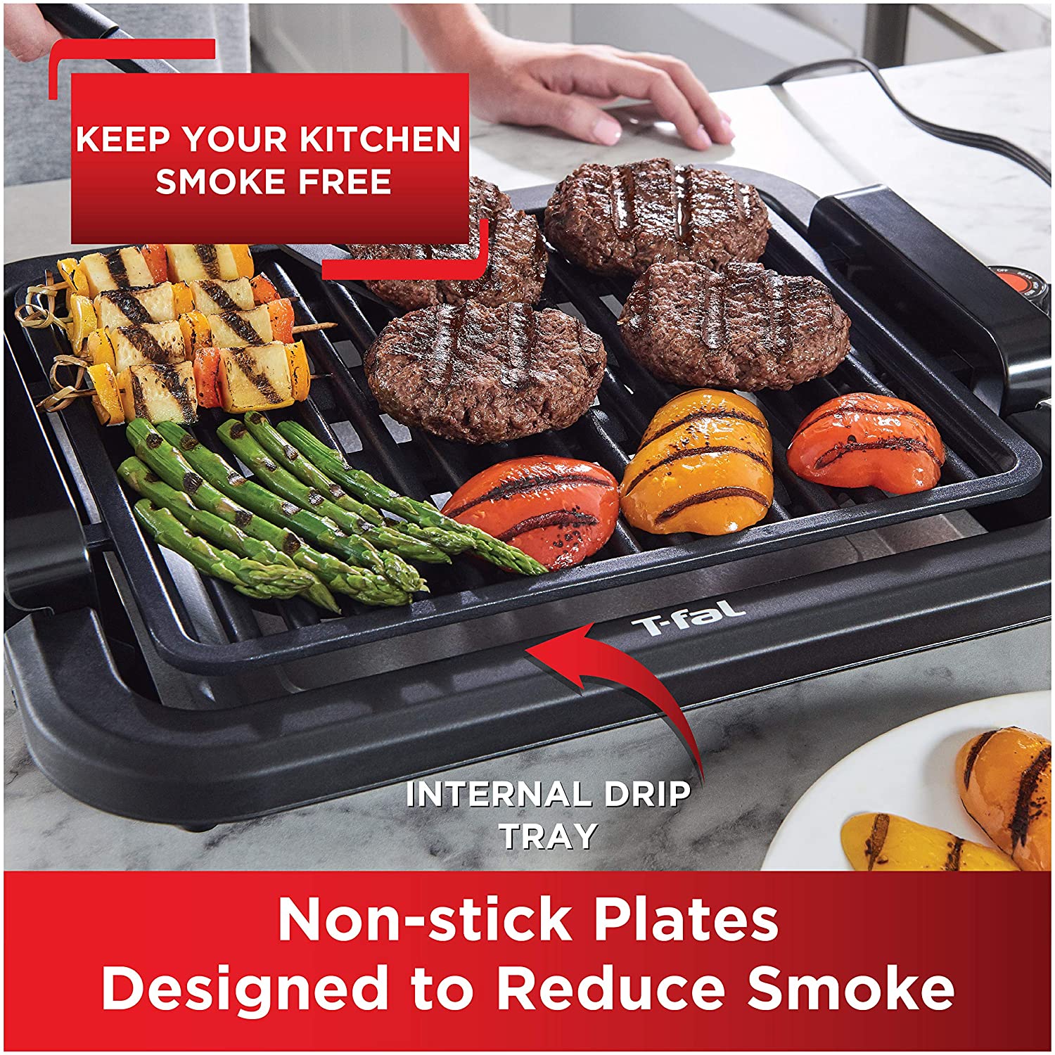 Grill antiadhésif intérieur sans fumée T-FAL - Emballage imparfait avec garantie complète - TG403D52