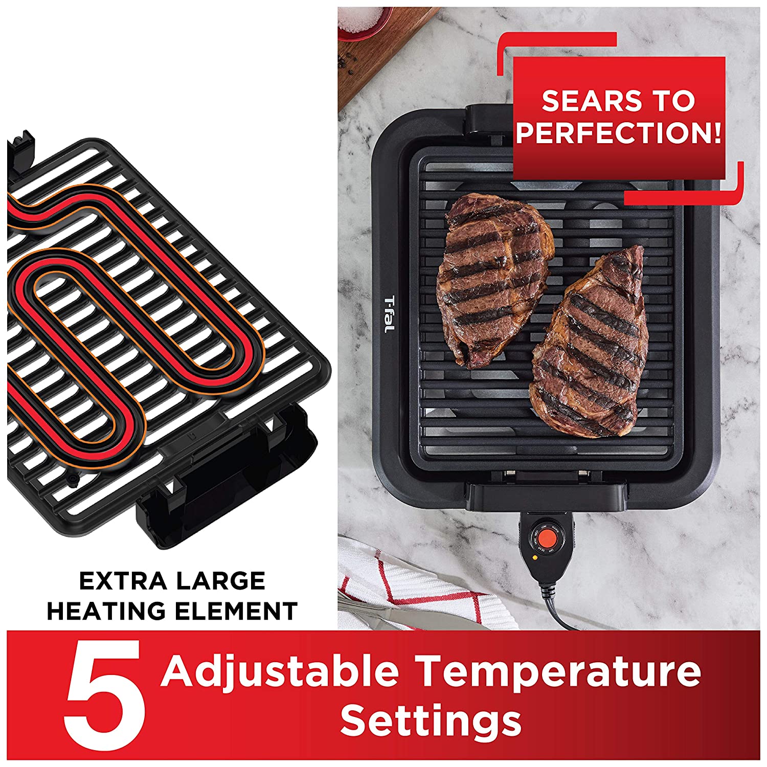 Grill antiadhésif intérieur sans fumée T-FAL - Emballage imparfait avec garantie complète - TG403D52