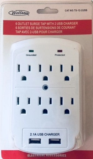 WELLSON 6 prises + 2 prises murales USB - TS-12