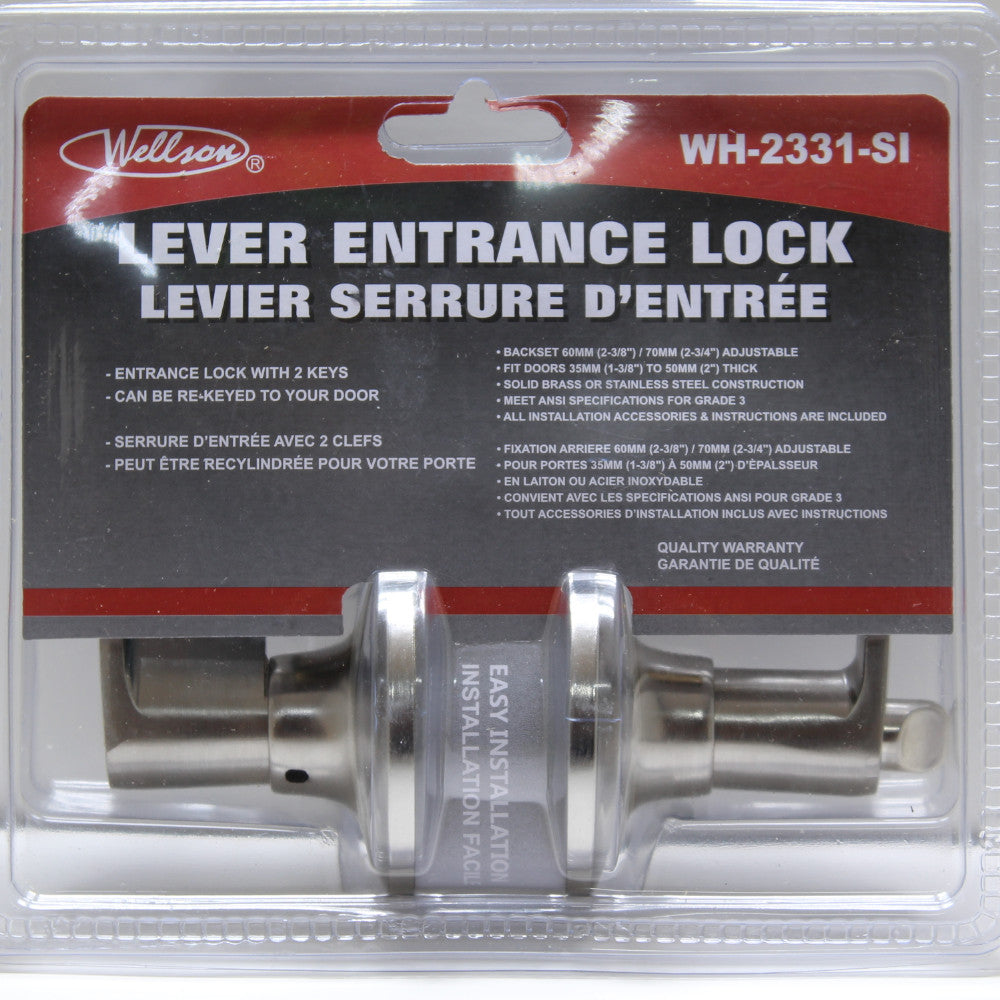 WELLSON Lever Entrance lock with keys. Silver - WH-2331-SI