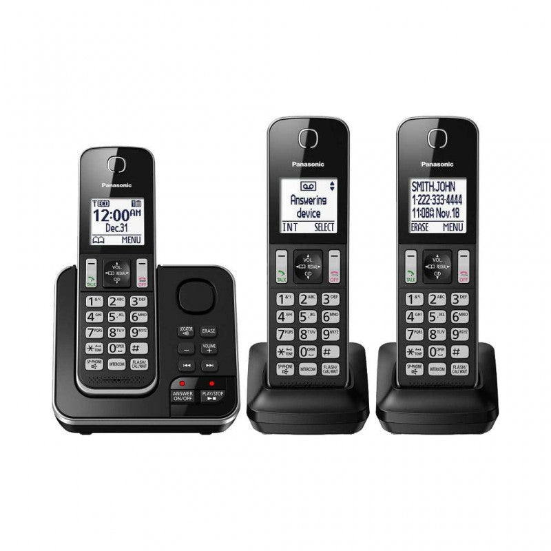 PANASONIC 3 Handsets DECT 6.0 Digital Phone with Answering Machine -  Refurbished with Home Essentials warranty - KX-TG163C