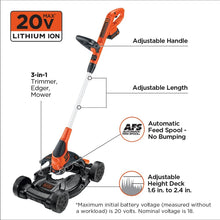 Load image into Gallery viewer, BLACK + DECKER 20V Max* Lithium 12 Inch 3-In-1 Compact Mower - Refurbished with Full Manufacturer Warranty - MTC220
